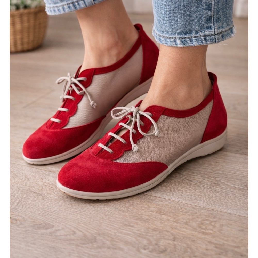 Gorgeous Beautifeel red and mesh tie up loafer shoes